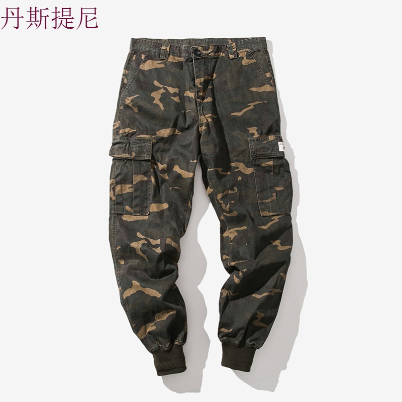 工装裤男ins迷彩日系宽松全棉裤子多口袋束脚潮牌休闲裤秋季大码