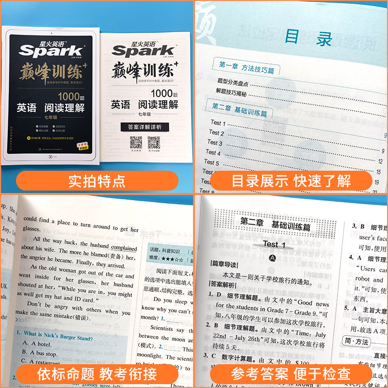 英语 组合训练 七年级/初中一年级 [正版]2024版星火英语初中七年级八年级九年级中考巅峰训练英语语法全练完形填空与阅