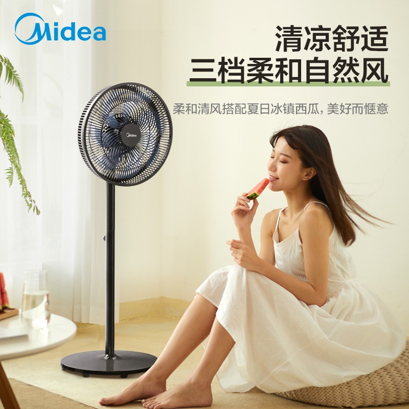 美的(Midea)电风扇 落地扇家用节能七叶大风量机械电扇立式卧室客厅低噪轻音循环风扇耀石黑SAE35CB高清大图