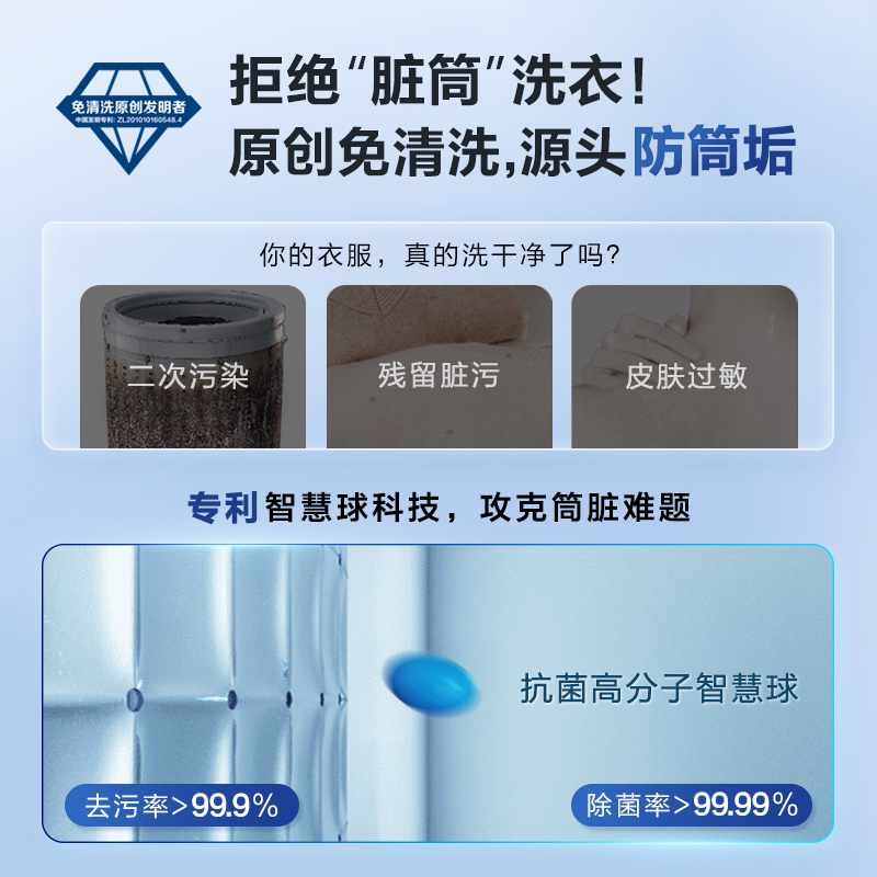 海尔(Haier)10公斤大容量 变频 全自动波轮洗衣机 1级能效 免清洗系列 MB100-BF136S