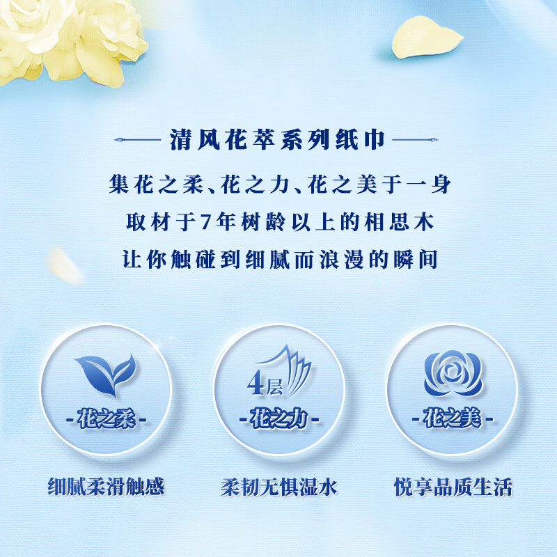 清风 抽纸花萃S码 BR41SHCE1 4层80抽*18包整箱高清大图
