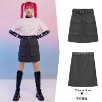 美特斯邦威牛仔半裙女工装多袋2021新款春季时尚高腰显瘦半身裙女_362 160/66A/M 牛仔深灰