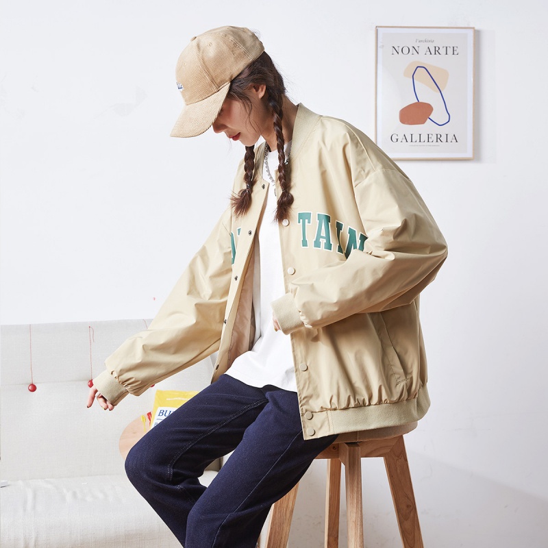 [1.5折价93元]唐狮春秋薄款外套女新款美式复古字母印花棒球服宽松上衣百搭