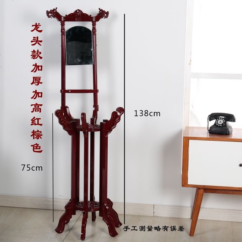 仿古脸盆架落地卫生间置物面盆架铁艺浴室卫生间铁艺洗脸盆架子 龙头款加厚加高红棕色(无框镜)