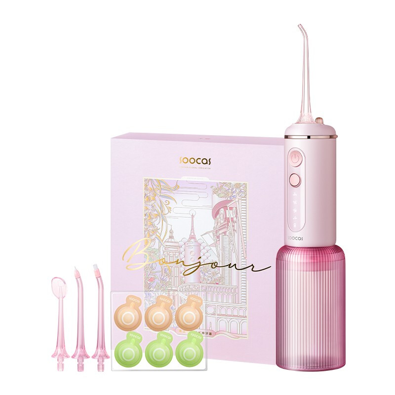 素士 W3F法式小香喷冲牙器洗牙器水牙线家用正畸专用便携式洗牙器 W3F-玫瑰粉