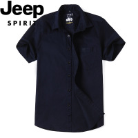 JEEPSPIRIT春夏深蓝色夏季宽松型开衫青年休闲短袖翻领衬衫 XXL 蓝