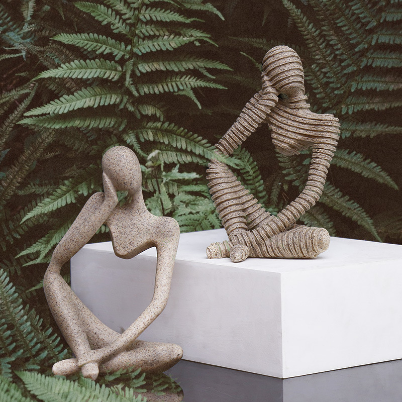 北欧创意书房家居装饰品个性雕塑家具客厅办公室砂岩抽像人物摆件