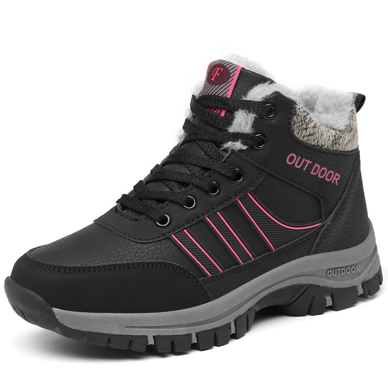 正品得知足力健身体老人鞋女冬季加绒棉鞋羊毛靴加厚防水防滑雪地靴