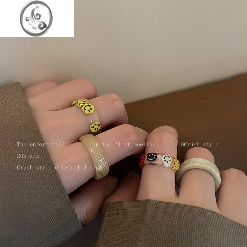 JiMi亚克力醋酸笑脸戒指套装女时尚个性彩色树脂食指戒组合不掉色指环