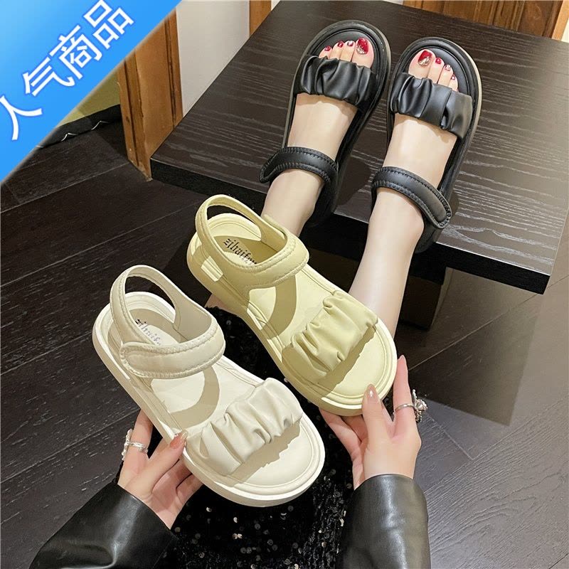 SUNTEK凉鞋女款2023夏季新款厚底小香风罗马外穿沙滩海边女士配裙子女鞋图片