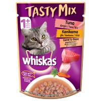 伟嘉进口成猫宠物零食妙鲜包吞拿鱼蟹柳棒及胡萝卜软包罐头70g*12包