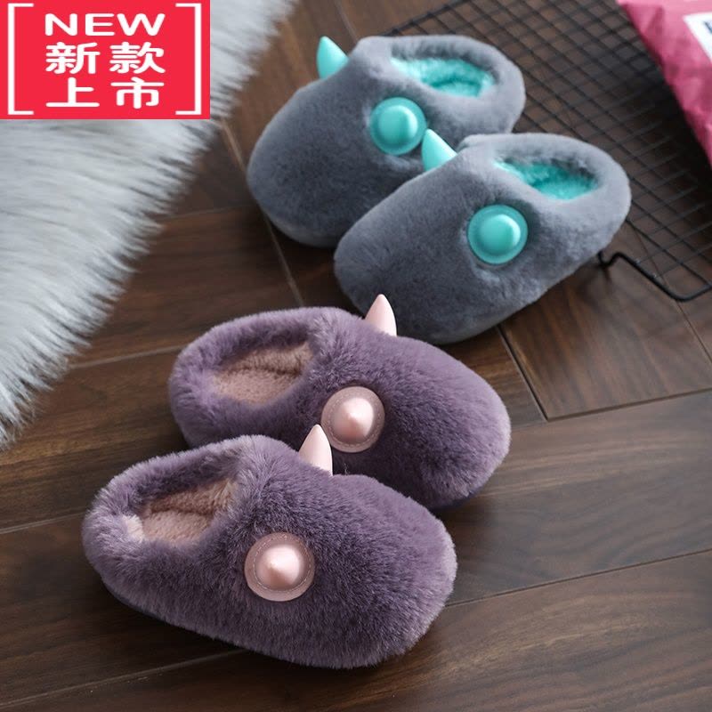 可莉允儿童棉拖鞋卡通家居秋冬季男童毛拖鞋女室内小童宝宝亲子包跟棉鞋图片