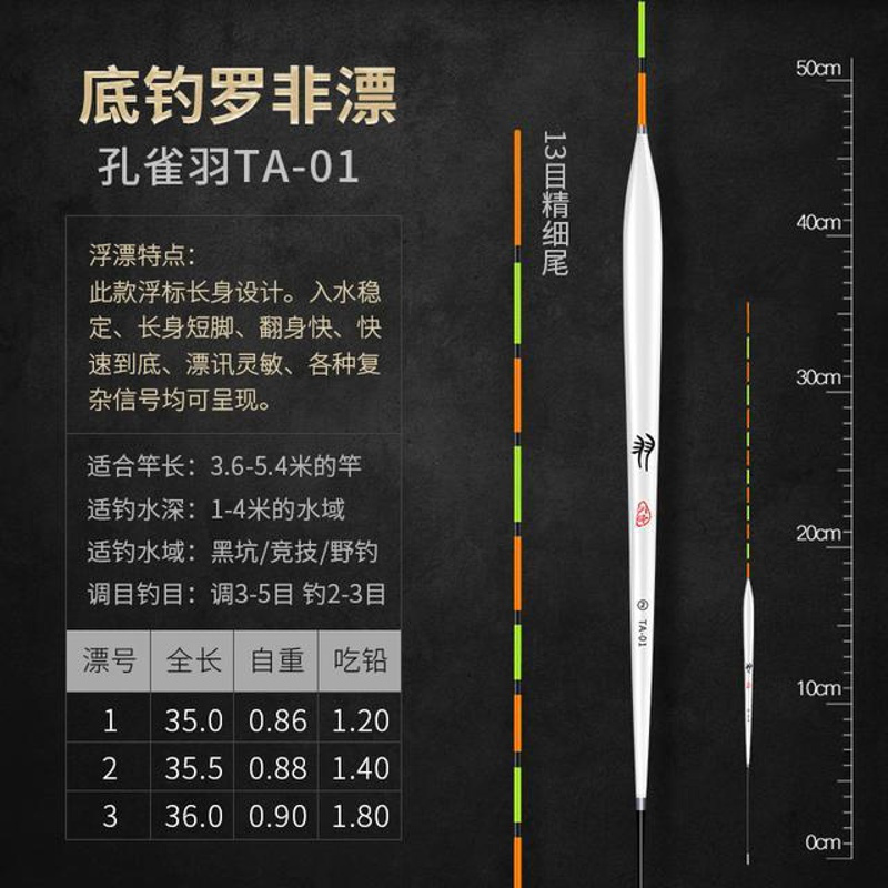 TA-01底钓罗非鲫鱼 1号(一支) 川泽TA羽毛漂去壳羽高灵敏度鲫鱼混养漂