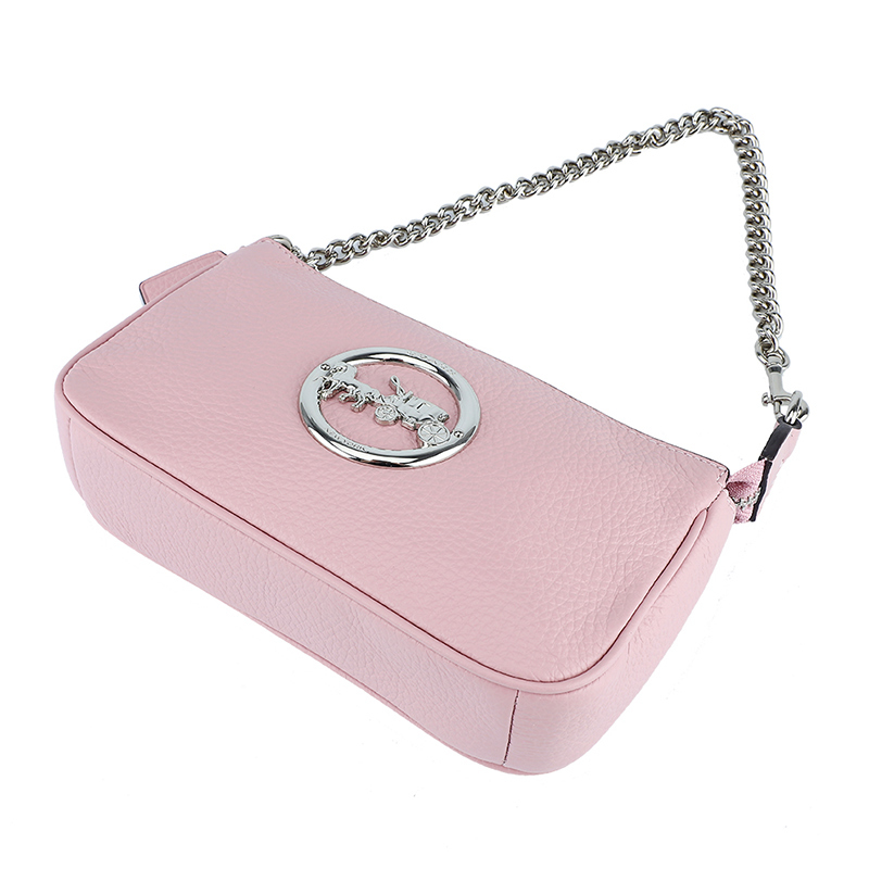 COACH 蔻驰 奢侈品 欧美时尚女斜挎包粉色人造革手拿包手腕包