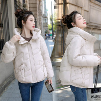冬季羽绒棉棉衣女保暖棉服外套2024新款时尚休闲纯色连帽短款上衣 L 白色