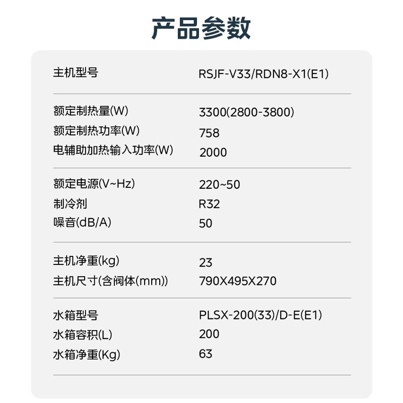 美的(Midea)空气能热水器200升电辅热一级能效睿泉系列家用分体式RSJF-V33/RDN8-X1-200-(E1)