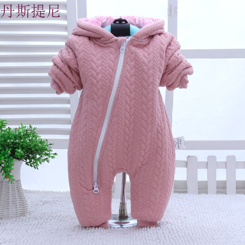 婴儿哈衣冬装女宝宝长袖棉衣婴幼儿爬服新生儿棉连体3-5月外出服