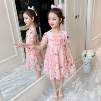 女童公主裙夏季2021新款儿童韩版洋气蝴蝶蕾丝裙女孩泡泡袖连衣裙 粉红色 52 建议身高40CM,