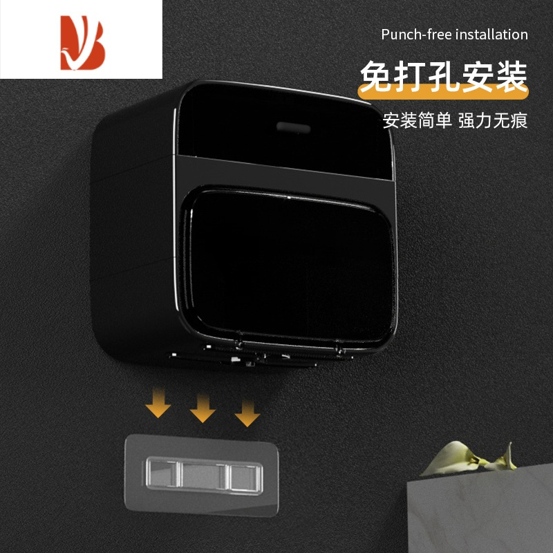 三维工匠卫生间纸巾盒轻奢风卷纸抽纸盒免打孔壁挂式餐巾纸盒家用防水创意 [月光白]两层-顶部置物
