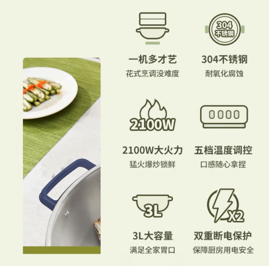荣事达(Royalstar)多功能不锈钢电炒锅 RDG-ZH32B2高清大图