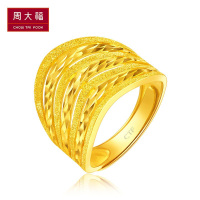 周大福简约车花足金黄金饰品戒指男女款通用(工费:168计价)F217499