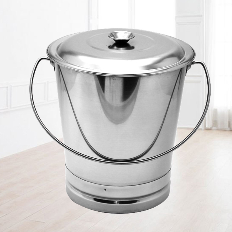 不锈钢水桶加厚带盖斜提圆形水桶户外便携洗车斜提桶30x24x26cm