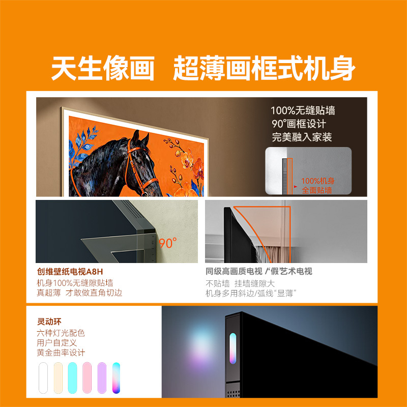 创维壁纸电视85A8H 85吋智慧屏平板电视机 艺术电视 SQD-MiniLED 不反光电视超薄无缝贴墙 A7H升级款高清大图