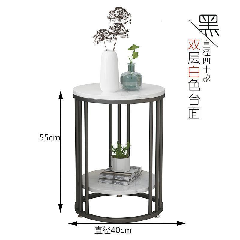 森美人轻奢大理石边几现代小茶几角几客厅沙发卧室边柜北欧小圆边桌 直径40高55【双层雅士白黑色架】