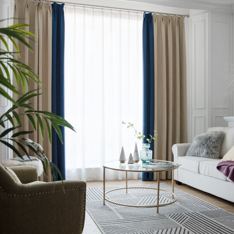 北欧风窗帘布遮光卧室ins拼接棉麻风客厅全遮光窗帘成品简约现代