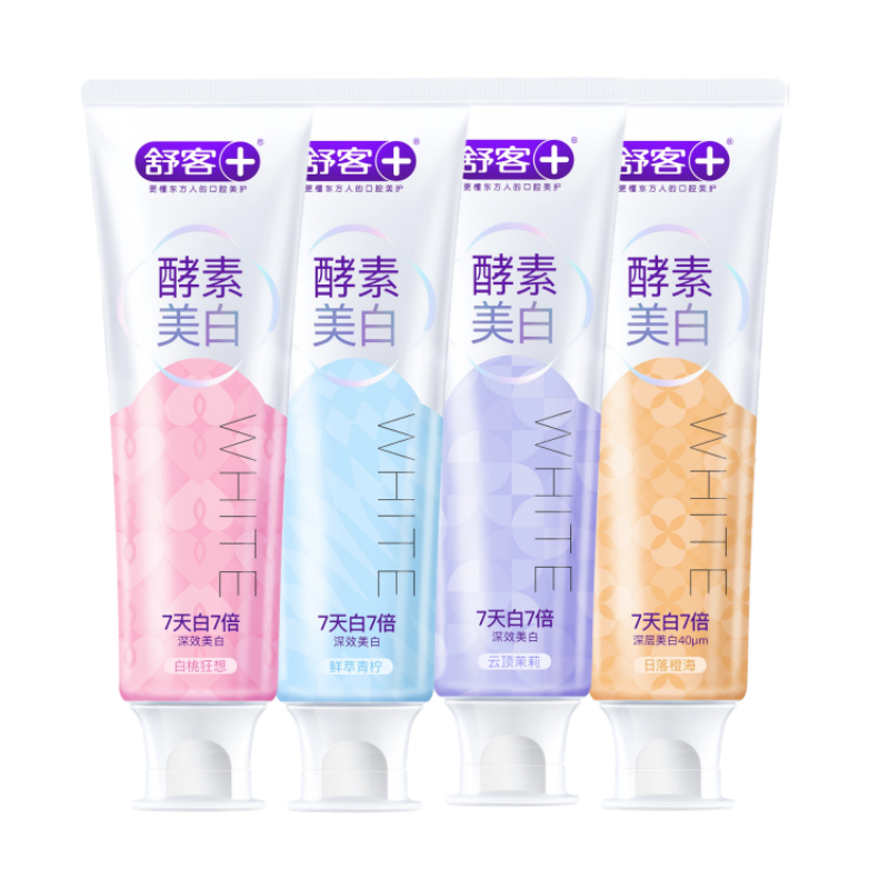 舒客美白酵素牙膏 美白牙齿去黄去渍清新口气含氟防蛀护龈4支共480g