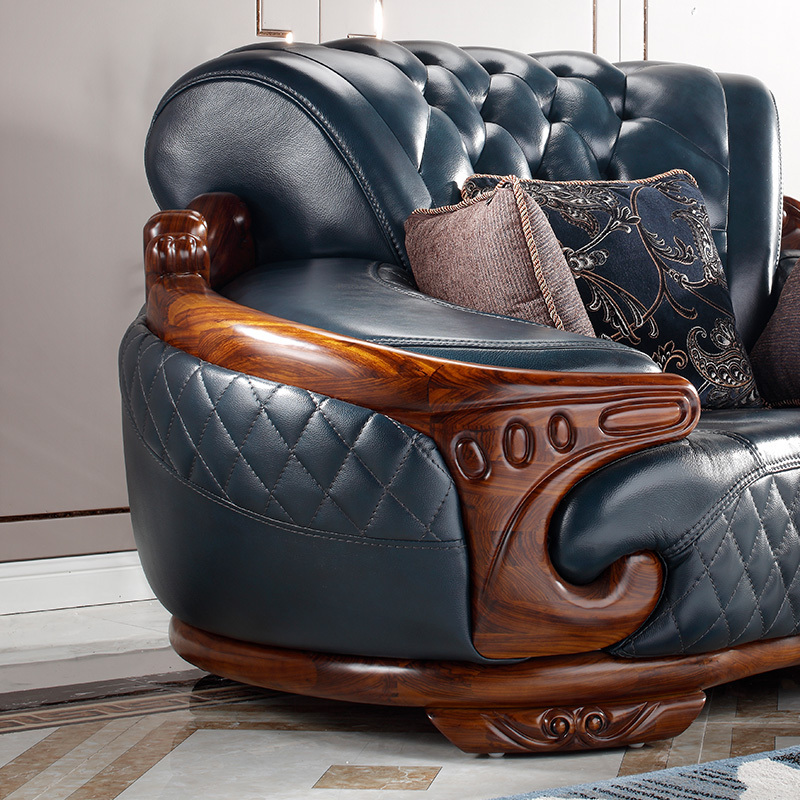豪华欧式真皮沙发组合闪电客客厅大户型别墅乌金木家具全木花弧形t3
