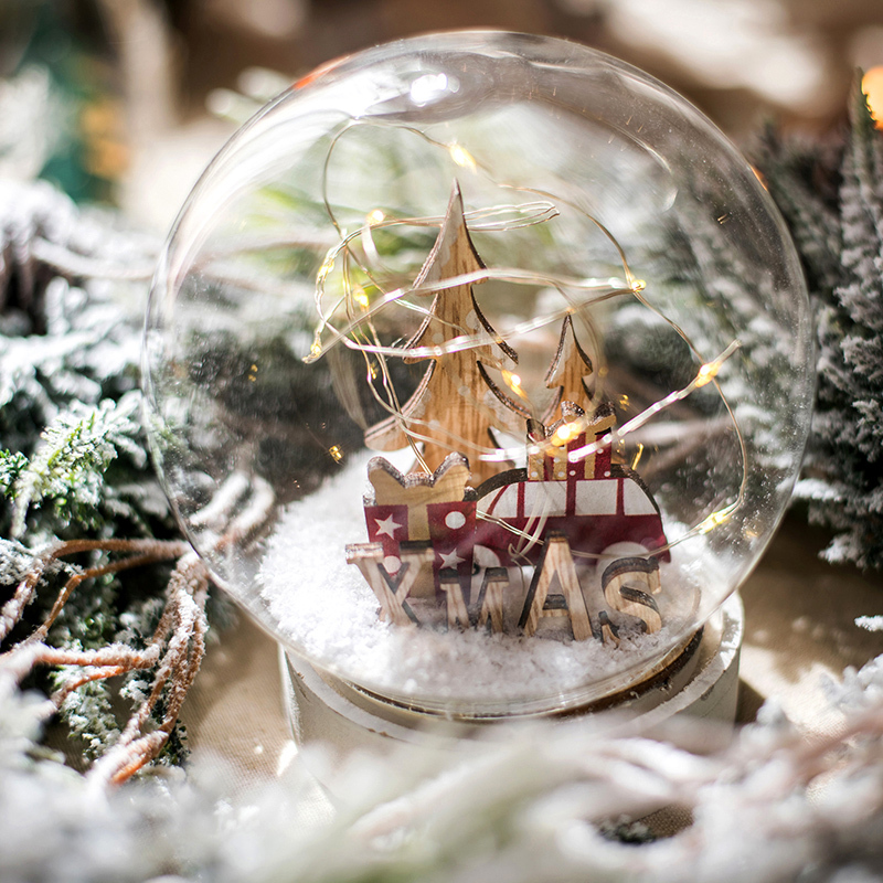 家柏饰corated圣诞雪景球小夜灯装饰摆件玻璃罩灯饰驯鹿圣诞树节日