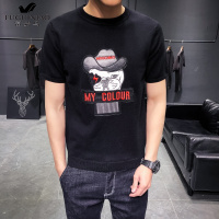 富贵鸟（FUGUINIAO）刺绣毛衣男短袖潮流修身韩版休闲半袖打底针织衫社会精神小伙短袖T恤