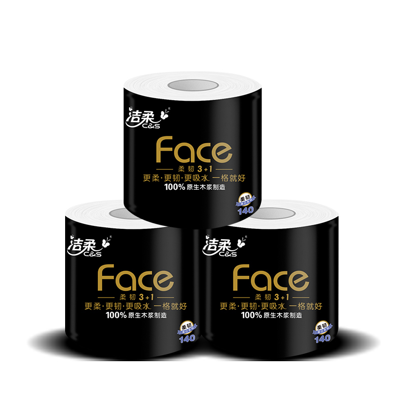 洁柔 卷纸 黑Face系列 四层140g*27卷 有芯卷筒 卫生纸厕纸(新老包装交替发货)