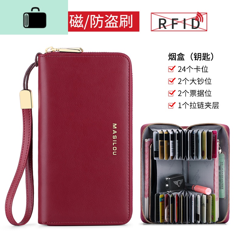 皮卡包女防消磁卡夹大容量防盗刷多卡位小巧卡片包驾驶证女卡套NEW LAKE女士钱包/卡包 酒红色（女款24卡）