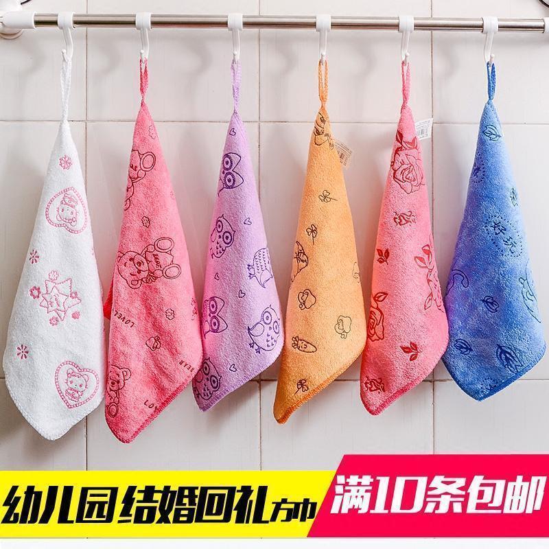 权夫人幼儿园小方巾带挂钩批儿童专用四方毛巾洗脸比棉吸水手帕高清大图