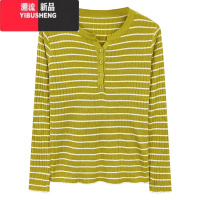 YIBUSHENG黑白条纹针织打底衫女季2023新款修身上衣小个子显瘦长袖毛黑 均码 黄色