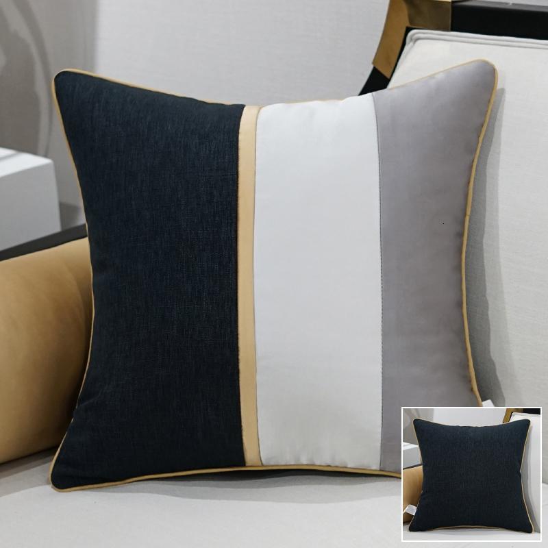 美帮汇靠垫女简约现代新中式客厅沙发抱枕棉麻靠枕套床上枕头靠背含芯 四亚黑色 50X50cm外套+内芯