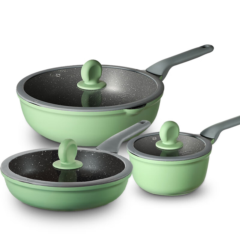 炊大皇(COOKER KING)锅具套装B50045竹青石系列三件套 煎炒奶(套)