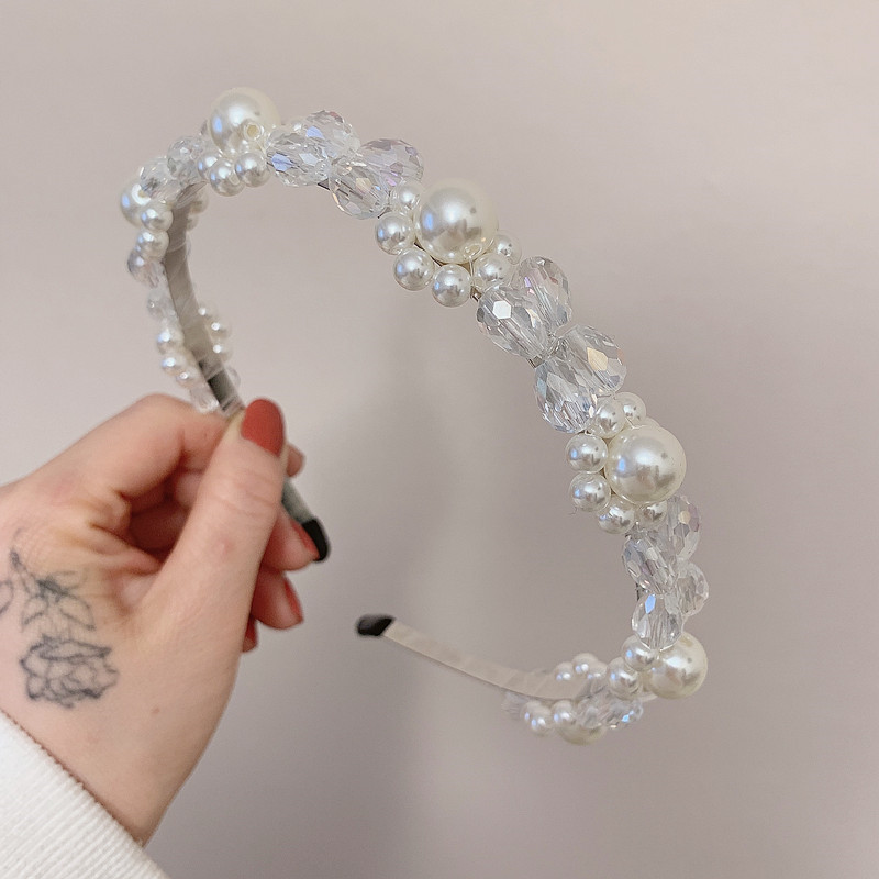编织ins超仙复古水晶珍珠发箍发饰头饰韩国发箍水晶款少女心发箍视频