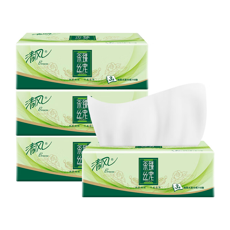 清风 茶臻丝宠抽纸餐巾纸 3层110抽8包装