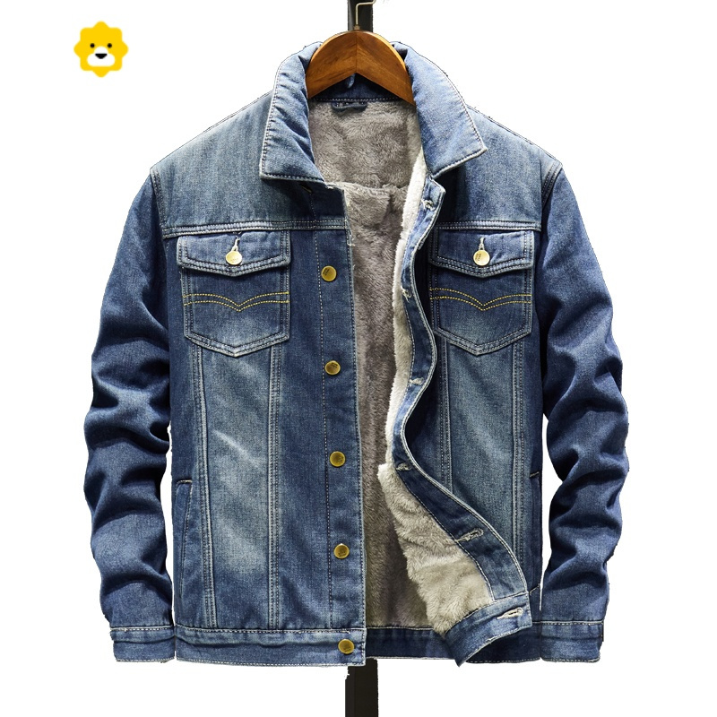 fishbasket季外套男款加绒加厚天牛仔外套男潮牌男士夹克牛仔衣装