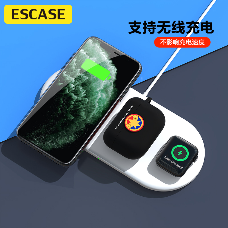 ESCASE airpods pro保护套苹果3代无线蓝牙耳机壳硅胶个性潮牌收纳盒男女款卡通动漫可爱漫威正版惊奇队长黑色