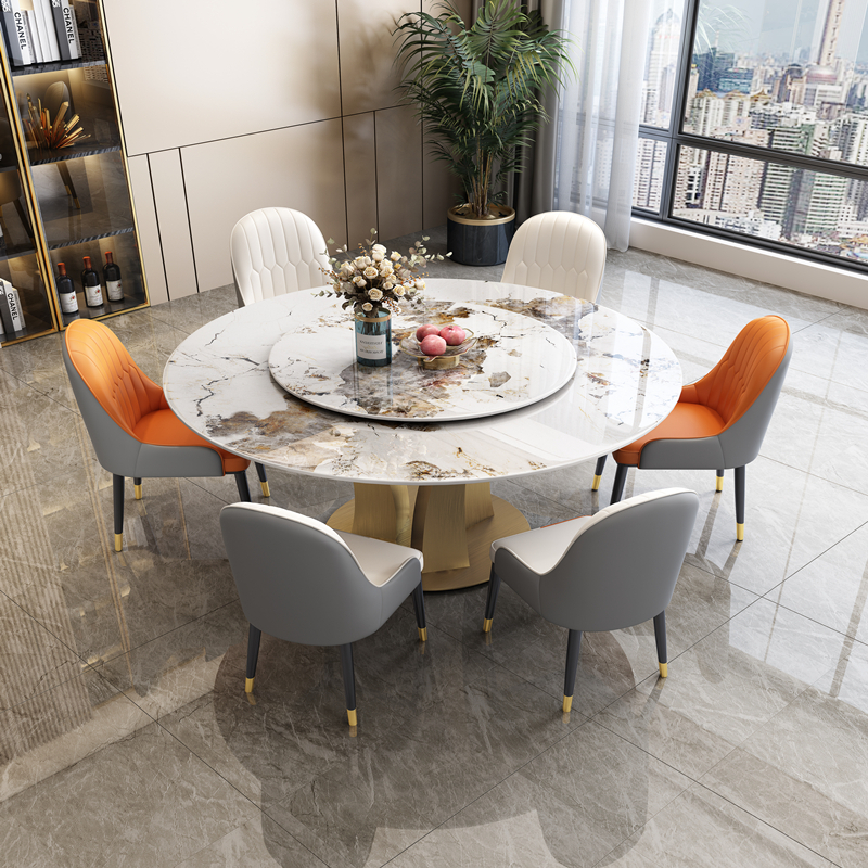 餐桌椅组合六人八人大圆桌一米六一米八餐厅客厅大小户型带转盘圆形