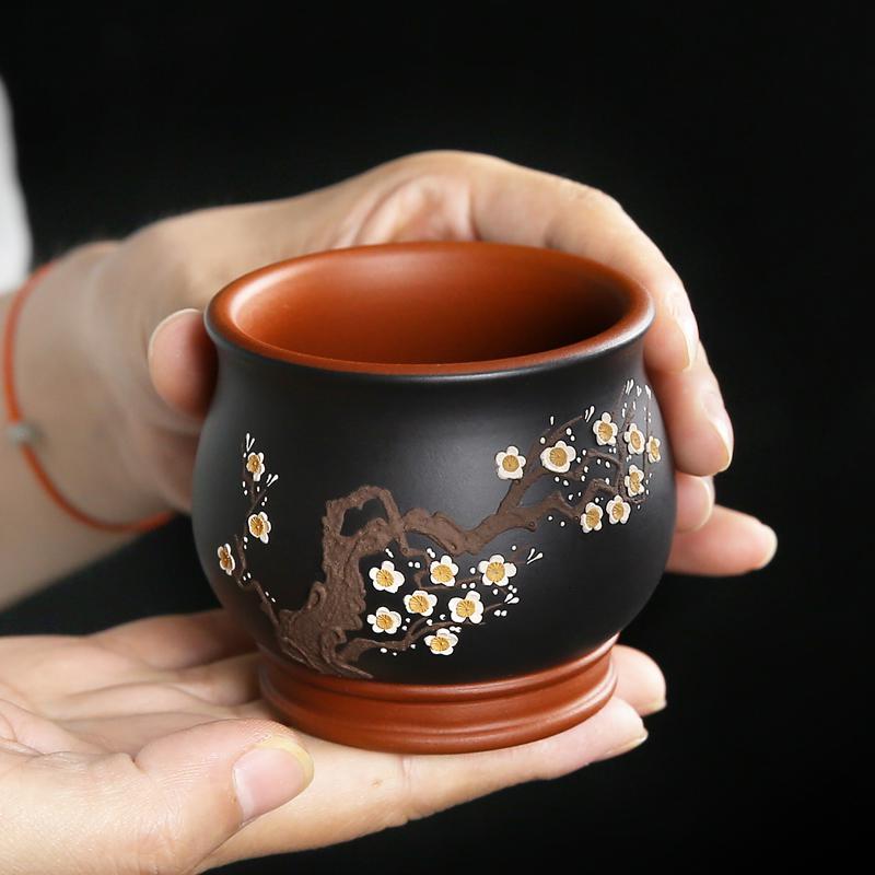 家柏饰corated紫砂品茗杯家用办公小茶杯仿古陶瓷梅花主人杯建盏礼装