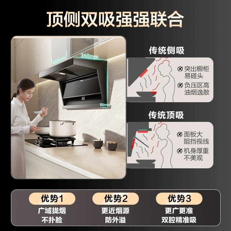 华帝(VATTI)[小飞翼]华帝小飞翼K7 顶侧双吸抽油烟机厨房家用油烟机官方旗舰店正品图片