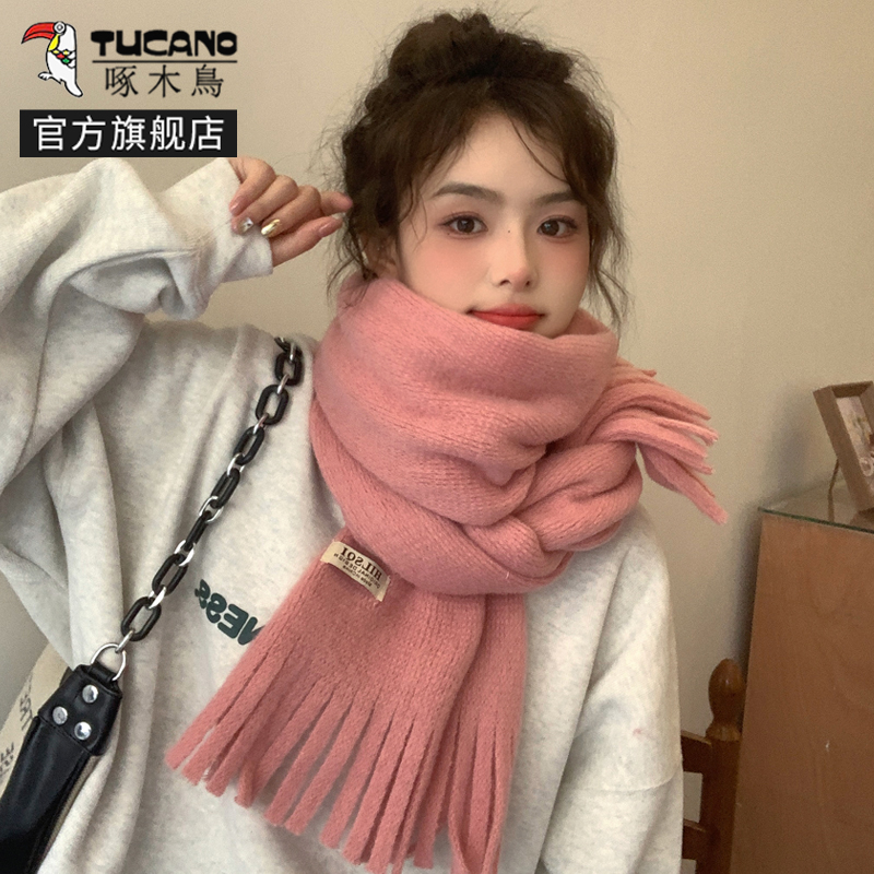啄木鸟围巾女冬季韩版百搭纯色围脖女学生可爱加厚保暖高级感秋可高清大图