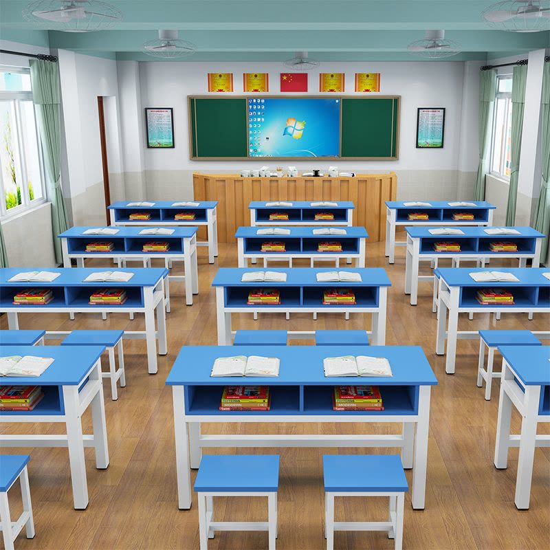 艺可恩儿童小学生双人课桌椅简易学校教室培训桌辅导班补习班写字桌双层图片