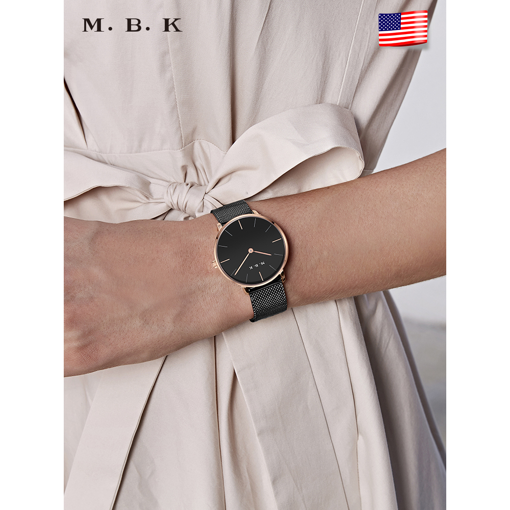 M.B.K欧美品牌女士潮流轻奢石英表 女表时尚小众ins风简约时尚防水两针手表男表新款3001L-1高清大图