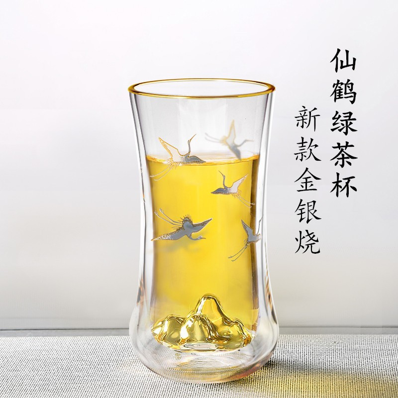 个杯堂 金银烧仙鹤双层对杯